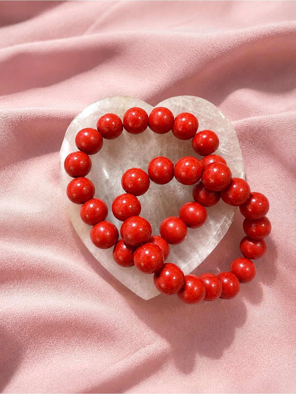 Plunder Red Beaded Stretch Bracelet Set - Bold Coral Red